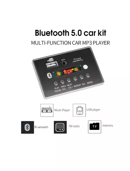 Модуль MP3 (мини плеер), Bluetooch, FM radio, AUX, USB/ TF card; пит:12V Дисплей 1.9"; Bluetooth; FM; пульт ДУ + провода. ( Без усилителя) - Модули FM, MP3 встраиваемые (без усилителя) - Радиомир Саратов