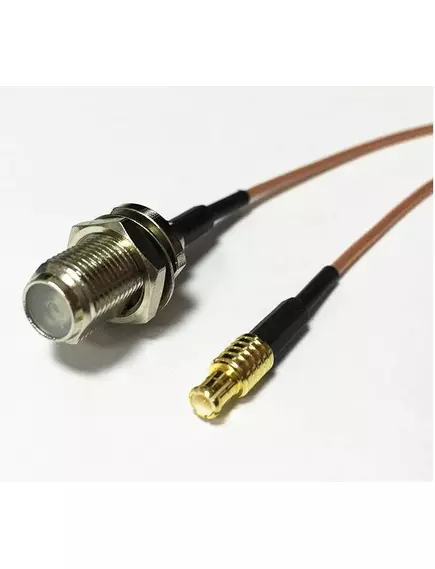 Антенный кабель-переходник MCX (штекер, прямой) внешн. резьба на F (гнездо, прямой) (кабель 14см) (ПИГТЕЙЛ) - Пигтейлы, CRC9/TS9-разъемы, переходники (для GSM модемов) - Радиомир Саратов