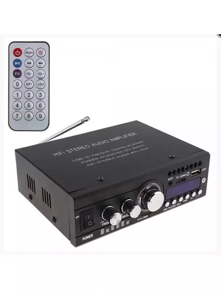 Усилитель звука стерео 2 х20W (FM - 87.5-108 мГц; USB, TF, bluetooth, пульт)   Выход: RMS;  Вход AUX IN - 2*RCA  / 3.5мм ;  выс. част:  10dB ± 10KHz; низкие част.:10dB ± 100KHz; пит:12V/ 5А -5.5мм гнездо; част. диапазон: 20Гц-20кГц; Разделение между канал - Усилители звука - Радиомир Саратов