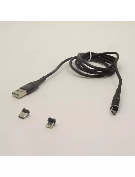 КАБЕЛЬ USB-AM / Type-C/ Lighting/ Micro магнитный 1,2 М  силиконовый  3в1,  черный  MRM-360 - 1.2M - Радиомир Саратов