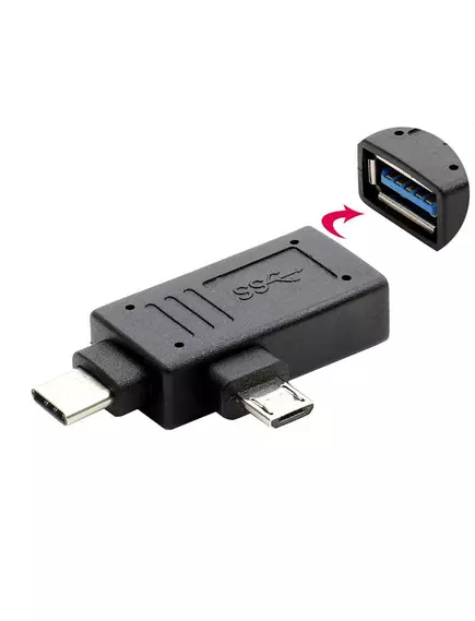 ПЕРЕХОДНИК OTG двойной (microUSB-AM+ штекер Type-c  x USB-AF) без кабеля - USB-AF x Type-C  (OTG) - Радиомир Саратов