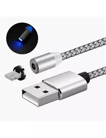 КАБЕЛЬ  USB-AM / Lighting (штекер)  магнитный с подсветкой 360° Тканевый 1.0М  Круглый; d=3.5мм  БЕЛЫЙ - USB-AM x LIGHTING - Радиомир Саратов
