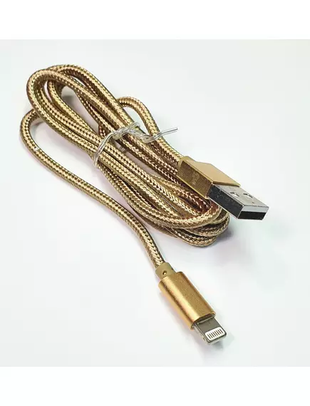 КАБЕЛЬ USB-AM / Lighting 1,0 М тканевая оплетка, золотой;  LDNIO LS08 - USB-AM x LIGHTING - Радиомир Саратов