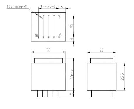 Трансформатор 220V 6V / 400 ma (2.4W) 4pin 27х32х30мм (ТПК-2/ТПГ-2 (аналог) ТПК-2-6В черный ЗАЛИТЫЙ герметичн RUICHI фото 3