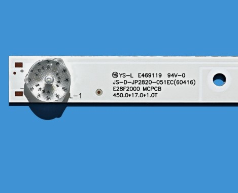 Светодиодная планка для подсветки ЖК панелей 28" (5линз) (6V) JS-D-JP2820-051EC (450 мм, 5 линз) подключ.разъём 2PIN шт фото 2 Светодиодная планка для подсветки ЖК панелей 28" (5линз) (6V) JS-D-JP2820-051EC (450 мм, 5 линз) подключ.разъём 2PIN шт фото 2