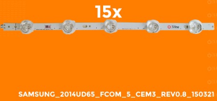 Светодиодная планка для подсветки ЖК панелей 20" (5линз) 370х17мм. Samsung, LG   2014UD65_FCOM_5_CEM3 (3-3,2В на каждую линзу) платформа фольгирован. 