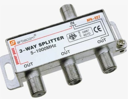 Разветвитель 3-WAY SPLITTER 1 Х 3  5-1000MHz сплиттер (металл желт) (1F-3F) "APA-227-A"