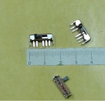 Перекл. Движковый 5 PIN (2+3pin) SK14D01G4 ON-ON-ON-ON 0.3A 50V DC 4 положен. (15х4,5x4мм.) толкатель GB (h4х2х2мм) вертик. монтаж, корп. метал.  №59 