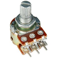 РЕЗИСТОР перем B2K (прям. выв.) линейная СТЕРЕО 3+3pin 0,06W (RV16A01F-20-15K-B2K-3C) "alpha"вал d6x15мм, накатка (метал. втулка под гайку M7, д