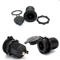 ГНЕЗДО прикур.на корпус (с крышкой); врезное, ( 12v 20A ) ( ПЛАСТИК) пылезащита; 2pin- клеммы для подключения:,