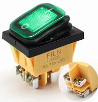 Клавишный переключатель прямоугольный автомобильный, 4pin, 2xON-OFF, 12V 16A, клеммы под винт, подсв.:зеленый, 27x22мм, Фланец: 39х28мм, IP65 (KCD4-20