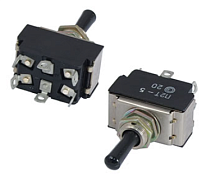 Тумблер, 6pin, групп: 2, 3 полож., 2x(ON)-OFF-(ON) без фиксации, AC 220/250V 6.0A, под пайку, 33,5x19x22мм (П2Т-5)