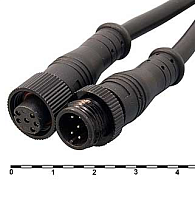 Разъем герметичный 6-ти контактный (6PIN) (IP67) КОМПЛЕКТ (штыревая+гнездовая часть)Черный обрезиненный пластик на кабеле 20см; (22AWG) (Герметич. раз