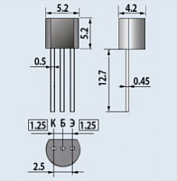 Транзистор КТ503Г (Марк. голуб. точка) h21-80-240 , 60V , 0.15A  , 5мГц  /N-P-N/ TO92