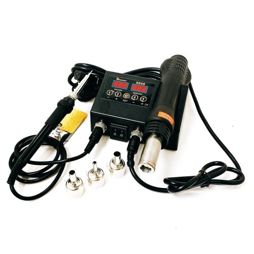 ПАЯЛЬНАЯ СТАНЦИЯ SUMSOUR 8898 ( ПАЯЛЬНИК+ФЕН- турбинный с держат.) P=700W; Маленькая металлическая подставка под паяльник;2 LED диспл; ПАЯЛЬНИК: