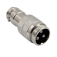РАЗЪЕМ GX16M-3 (D16mm) 3PIN ШТЕКЕР НА КАБЕЛЬ под пайку металл. (1-563-3 Разъем MIC 3P)  (ответная часть гнездо GX16 16M-3A 12418) 