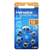 БАТАРЕЙКА  ZA13 <RENATA> (p13/DA13/PR48) 1,45V 305mAh, Zinc-Air (воздушно-цинковая), Для слуховых аппаратов, Цена за 1шт. (BL-6)