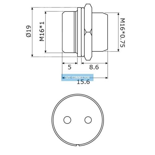 РАЗЪЕМ GX16 16M-2B (D16mm) 2PIN ШТЕКЕР НА КОРПУС под пайку металл  (1-562-2)  (ответная часть гнездо GX16 16M-2A 12420)  фото 2