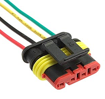 Разъем герметичный 4-х контактный (4PIN) (IP67) (штекер) с проводами (зелен/красн/син/желт) сеч.0.75мм*(18AWG 200мм) серия:1.5 (DJ7041-1.5-21)