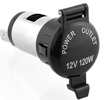 Гнездо прикуривателя на корпус (с крышкой) 12V 120W; корпус: металл; без подсветки; на клеммах 6,3мм; монтажный d=25мм