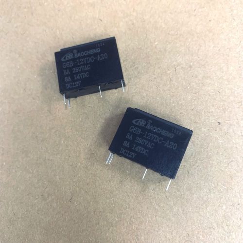 Реле э/м DC12V 5A 4pin, пайка (PCB), Контакты: 1гр. на замыкание (1А) (14VDC/8A; 250VAC/5A) 20x14,8x6,8мм (BAOCHENG G6B-12VDC-A-20)