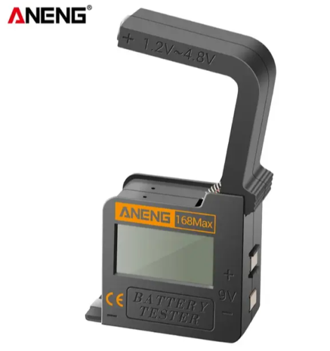 Тестер зарядки литиевых батарей ANENG 168Max, 52,6х53,9х23,4мм, с дисплеем, черный, 1,5V/ 3,7V/ 4,8V/ 9V, Проверяет все типы литиевых батарей, включая