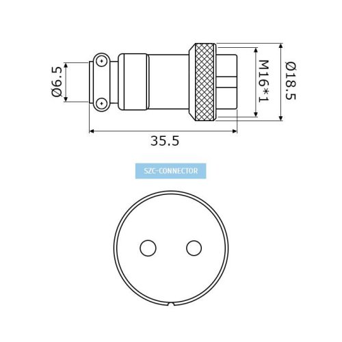РАЗЪЕМ GX16 16M-2A (D16mm) 2PIN ГНЕЗДО НА КАБЕЛЬ под пайку металл. (1-561-2 Разъем MIC 2P) (ответная часть штекер GX16 16M-2B 12419/16M-2 12669) фото 2