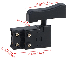 Пусковая кнопка Для электроинструмента, 4pin без фиксации, AC 220/250V 6.0A, под винт, 46x16x43мм, толкатель: черный, корпус: черный (FA2-4/2W4, FA2-4