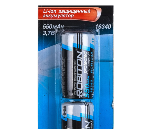 АККУМУЛЯТОР  16340 3,7V  550mAh с платой защиты Li-Ion  ROBITON   ICR16340-PCM/3.7 ( литий-ион ),  RCR123A  ( Размер батарейки CR123A  3v!!) 
