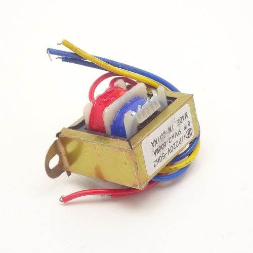 Трансформатор 220V 9V x 2 / 2 х 600ma  (33х34х42мм) китай(крепление 56мм) с проводами 