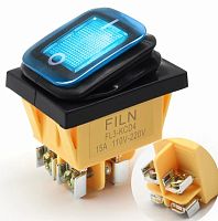 Клавишный переключатель прямоугольный автомобильный, 4pin, 2xON-OFF, 12V 16A, клеммы под винт, подсв.:синий, 27x22мм, Фланец: 39х28мм, IP65 (KCD4-201-