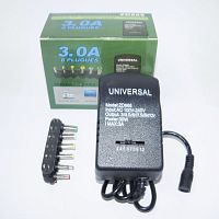 Блок питания с переключателем напряжения, 3-12V,  3.0A, 9-24W, штекер: универсальный (6 переходников), вх: AC 220-250V, пластик YC668