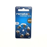 БАТАРЕЙКА  ZA312 <RENATA< (PR41/AC312/DA312), 1,45V 165mAh, Zinc-Air, Для слуховых аппаратов, Цена за 1шт, (BL-6)