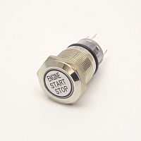 Антивандальная кнопка круглая "Start-Stop", 5pin, ON-(ON) без фиксации, 12V, под гайку М19, под пайку, подсв.:синий (SC-985, A19-C1)