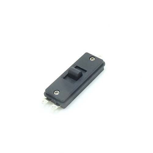 Переключатель движковый (ползунковый), 3pin, 3 полож., OFF-ON-ON с фиксацией, 220V 6.0A, под пайку, 31x12,3x6мм, L=3мм, толкатель: черный, корпус: чер