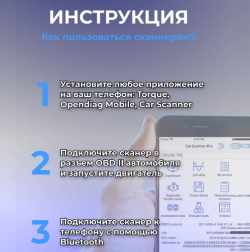 АДАПТЕР ELM-327 (ver.2.1) Bluetooth (v5.1) OBD II  v2.1 mini (48х25х32мм), Раб. напряж.12V; Синий фото 5