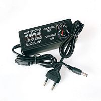 Блок питания регулируемый, со встроенным Вольтметром, 3-12V, 5.0A, 15-60W, штекер: 5,5 х 2,5мм, В корпусе, вх: AC 110-240V, Встроенный сетевой шнур, п