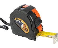 Рулетка 5м х 25мм Park с фиксатором, прорезиненный корпус, АБС-пластик (ударопрочный пластик) и термопластичная резина, пружина с постоянной жесткость