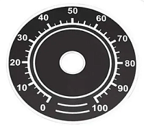 Циферблат от 0-100 для переменных резисторов WTH118 (и др.) черный, внешний d=41мм, диаметр посад.отверстия 10мм, корпус алюмин. 0,5мм