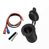 ГНЕЗДО прикуривателя ( 12v 20A ) врезное на корпус (с крышкой) с клеммами 6,3мм*2шт, проводами 1.0 мм2*красн/черн, и термоусадкой 3,5*2шт