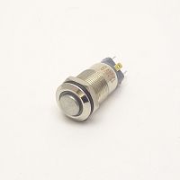 Антивандальная кнопка круглая для домофона, 4pin, OFF-ON с фиксацией, 12-24V  2.0A, под гайку М12, под пайку, подсв.:зеленый, d:12мм, нормально разомк