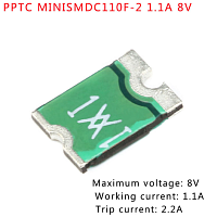 Предохранитель самовосстанавливающийся 1.1A 8V SMD 1812 C110F-2/1812 (марк. 1X1) 1100mA (4.73x3.41x2мм)
