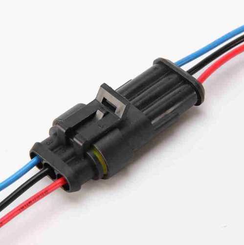Разъем герметичный 3-х контактный (3PIN) (IP67) AMP КОМПЛЕКТ(штекер+гнездо) с проводами(зелен/синий/желт) сеч.0.75мм*(18AWG 200мм) серия:1.5 (DJ7031-1