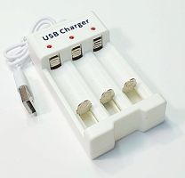 ЗАРЯД УСТР. для 1-3 АКБ: Ni-Mh (AA/ AAA)  DC 5V 2A/ DC 1.2V 250mA*3, кабель USB-AM встроен; индикация;  