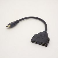 Разветвитель HDMI  v.1.4 1Вход (HDMI штек). - 2Выхода (HDMI гнездо) (переходник) на кабеле L =25см; контакты: GOLD 