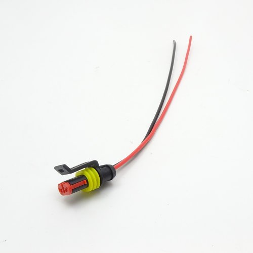 Разъем герметичный 2-х контактный (2PIN) (IP67) AMP (штекер) с проводами (красн/черн) сеч.0.75мм*(18AWG 200mm ) серия:1.5 (DJ7021-1.5-21) фото 2