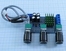 Модуль: Аудио Усилитель цифр, стерео 2-канальн. ( 80W+80W ) 19579 ( на м/сх TPA3116D2 ) регулир.высок/низк.частот. Uпит=12-24V; КПД>90%; защита от пер