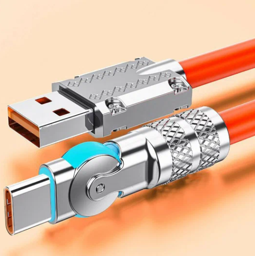 КАБЕЛЬ USB-AM / USB x Type-C (штекер поворотный 180* (цинковый сплав) ) ViewSonic 3C  6A(до 120W)  1.5М ; Круглый; d=5.4мм; с подсветкой  цв:Оранжевый фото 2