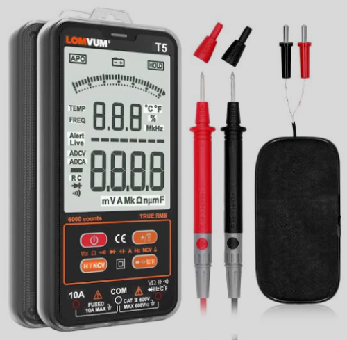 Мультиметр-смартфон LOMVUM T5 АВТОМАТ (c фонариком) (тонкий); разрешение:6000 отсчетов; True RMS; диапазон измерения до 600V; 0 Ом – 60 МОм ; до 10А;  фото 2
