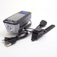 Фонарь св/диодный для велосипеда передний со звонком "YZ-791" (зарядка: microUSB + солнечная панель): 1LED -3 режима работы / световой поток 350Lm /ин